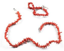 Korall nyaklánc és karkötő, h: 42 cm