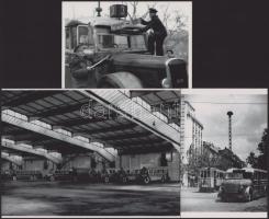 cca 1933 Budapesti autóbuszokról (3-as, 7-es járat) és a Zuglóban felépült Récsei-garázsról készült felvételek, 3 db modern nagyítás, jelzés nélkül, 15x21 cm és 10x15 cm