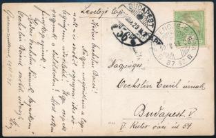 1908 Képeslap Garamszentkeresztről "G. BERZENCZE - P. NÁNA 87. SZ. B" vasóti bélyegzéssel Budapestre