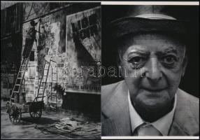 cca 1932 Brassai (eredetileg Halász Gyula) (1899-1984) magyar - francia fotóművész felvétele (Plakátragasztó),+ hozzáadva Ansel Adams portré felvételét, amelyet 1973-ban készített Brassairól, 2 db modern nagyítás, jelzés nélkül, 21x15 cm