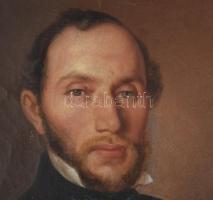 Jelzés nélkül, XIX. sz. festő: Előkelő úr portréja. Olaj, vászon. Antik, kissé sérült fakeretben. 44...