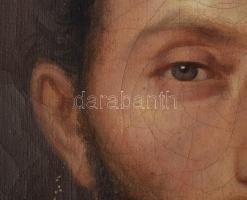 Jelzés nélkül, XIX. sz. festő: Előkelő úr portréja. Olaj, vászon. Antik, kissé sérült fakeretben. 44...