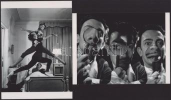 Dali, Salvador (1904-1989) katalán - spanyol szürrealista festőművész, aki fényképezés közben gyakran önmagát rendezte, vagyis kitalálta előre a képet, s ehhez hívott fotós segítséget, eltérő időben készült felvételek, 2 db modern nagyítás, jelzés nélkül, 21x15 cm és 15x21 cm