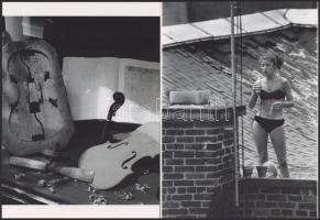 cca 1960 André Kertész - korábban Kertész Andor (1894-1985) magyar - francia - amerikai fotóművész felvételei (New York-i háztetők c. sorozatából; Hangszerkészítő műhely), 2 db modern nagyítás, jelzés nélkül, 21x15 cm