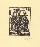 König (Kőnig) Róbert (1951-2014): Ex libris LM. Linómetszet, papír, jelzett, 6x4,5 cm