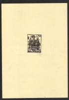 König (Kőnig) Róbert (1951-2014): Ex libris LM. Linómetszet, papír, jelzett, 6x4,5 cm