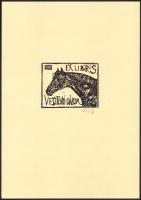 König (Kőnig) Róbert (1951-2014): Ex libris Vesztényi Gábor (lovas témájú könyvjegy). Linómetszet, p...