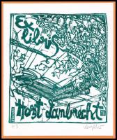 König (Kőnig) Róbert (1951-2014): Ex libris Horst Lambrecht, 1996. Linómetszet, papír, jelzett, papí...