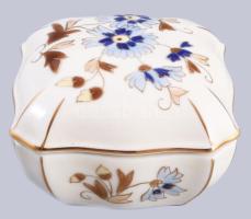 Zsolnay búzavirág mintás bonbonier, jelzett, hibátlan (mázrepedéssel), 7,5x7,5 cm