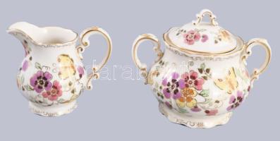 Zsolnay pillangó mintás kávés készlet süteményes tányérokkal. Jelzett, teljes, hibátlan