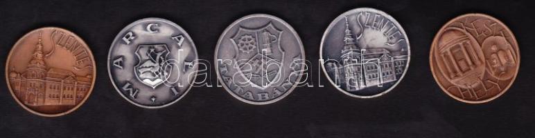 5 klf "Tatabánya, Keszthely, Marcali, Szentes(2x)" emlékérmek 32mm M,Br T:BU,1