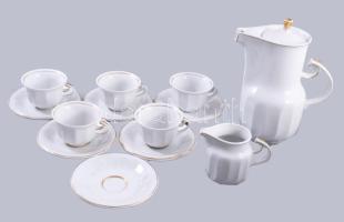 Hollóházi fehér kávés készlet, cukortartó és egy csésze hiánnyal, jelzett.