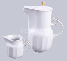 Hollóházi fehér kávés készlet, cukortartó és egy csésze hiánnyal, jelzett