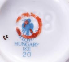 Hollóházi fehér kávés készlet, cukortartó és egy csésze hiánnyal, jelzett