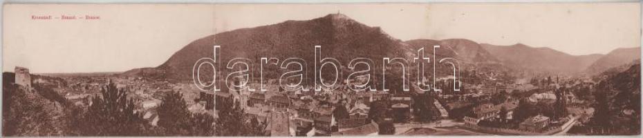 1915 Brassó, Kronstadt, Brasov; Látkép. 3-részes kihajtható panorámalap / view. 3-tiled folding panoramacard (hajtásnál kicsit szakadt / slightly torn at fold)