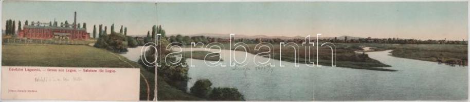 1907 Lugos, Lugoj; Látkép. 3-részes kihajtható panorámalap. Nemes Kálmán kiadása / view. 3-tiled folding panoramacard (r)