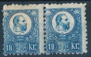 1871 Réznyomat 10kr pár nagyon látványosan képbe fogazva (MBK 4.400 p, elméleti katalógusár 600.000) (foghibák)  Mi 11 pair with strongly shifted perforation (perf faults)