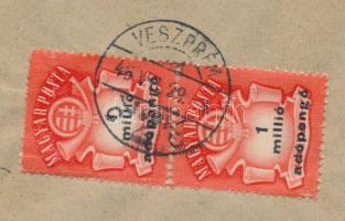 1946 (27. díjszabás) Ajánlott levél 1 millió AP párral bérmentesítve / Mi 941 pair on registered cov...
