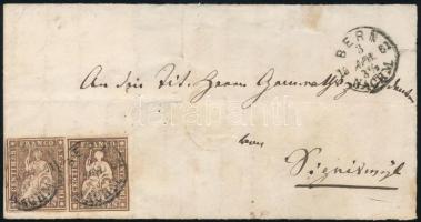 Svájc 1861 2 bélyeggel bérmentesített levél előlap "BERN"