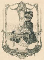 Franz von Bayros (1866-1924): Erotikus kisgrafika. Heliogravür, papír, jelzett a nyomaton. 14,5x11 cm