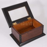 Üvegbetétes régi fa díszdoboz, 16x23x10 cm