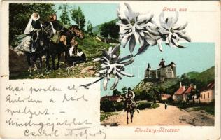 1901 Törcsvár, Törzburg, Bran-Poarta, Bran; vár, erdélyi folklór / castle, Transylvanian folklore. Floral (EK)