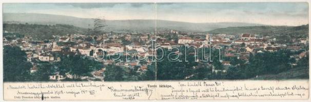 1908 Torda, Turda; látkép. Undy Domokos kiadása, 2-részes kihajtható panorámalap / general view. 2-tiled folding panoramacard