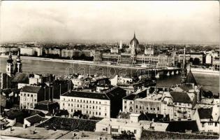 1960 Budapest, Kossuth híd, dunai látkép, Parlament. Képzőművészeti Alap (EK)