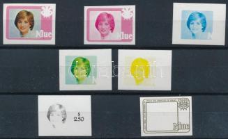 Niue 1982 Lady Diana születésének 21. évfordulója Mi 458 2,50 $ bélyeg 7 különféle fogazatlan fázisnyomata