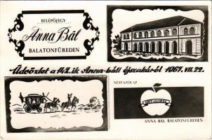 1967 Balatonfüred, Anna Bál belépőjegy, Üdvözlet a 142.ik Anna-báli éjszakáról, szavazólap (non PC) + So. Stpl. (EK)