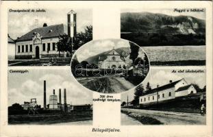 1939 Bélapátfalva, Bélaapátfalva (Borsod); Országzászló és iskola, Nagytó a bélkővel, cementgyár, 700 éves apátsági templom, az első iskolaépület. Hangya kiadása (EB)