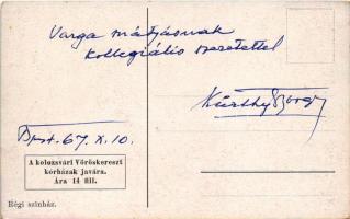 Kolozsvár, Cluj; Régi színház, grafikai lap a kolozsvári Vöröskereszt kórházak javára, Kürthy György...