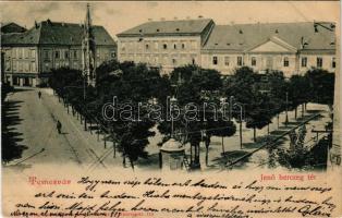 1900 Temesvár, Timisoara; Jenő herceg tér, Rukavina emlékmű, hirdetőoszlop. Hans Nachbargauer kiadása / square, monument, advertising column (EK)