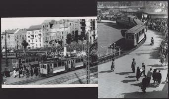 cca 1970 előtti felvételek a budapesti Széll Kálmán/Moszkva tér forgalmáról, villamos, 2 db modern nagyítás, jelzés nélkül, 15x21 cm és 21x15 cm