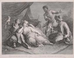 Nicolaus Cavalli : Voltaire Zaire c, művének egyik jelenete. Rézmetszet, papír. Paszpartuban 41x31 cm