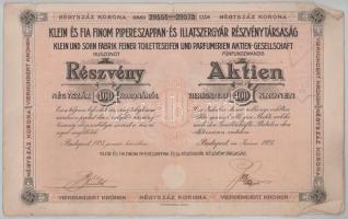 Budapest 1921. "Klein- és Fia Finom Pipereszappan- és Illatszergyár Részvénytársaság" 25 r...