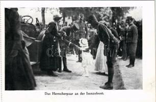 Das Herrscherpaar an der Isonzofront / Az uralkodópár (IV. Károly és Zita) az Isonzófronton, képeslapfüzetből / WWI Austro-Hungarian K.u.K. military, Charles I of Austria and Zita of Bourbon-Parma visiting the troops of Isonzo front, from a postcard booklet