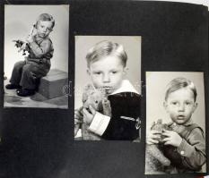 ca 1950-1960 kb 50 db családi fotót tartalmazó album. szépen beállított gyermek fotók, néhány katonai is