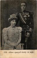 XIII. Alfonz spanyol király és neje. Bíró A. kiadása / Alfonso XIII, King of Spain and Victoria Eugenie of Battenberg, Queen of Spain (r)