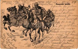 Husarská hlídka. A. Sveceny / Feldpostansichstkarte / military art postcard, Hussars (EM)