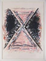 Hajdú László (1938-): Geo 02, 1992. Akril, kréta, papír. Jelezve jobbra lent. Hátoldalán autográf felirattal. 79x59 cm. Üvegezett fakeretben.