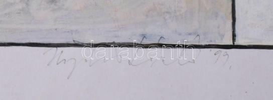 Hajdú László (1938-): Térérzetek VI., 1999. Akril, kártyapapír. Jelezve középen lent. Hátoldalán aut...