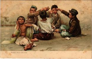 Napoli, Naples; Giuoco della mora. Stengel &amp; Co. Dresden / Italian folklore. artist signed (fl)