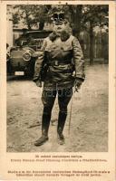 20. számú csataképes kártya. Károly Ferenc József főherceg trónörökös a főhadiszálláson. Kiadja a m. kir. honvédelmi minisztérium Hadsegélyező Hivatala / WWI Austro-Hungarian K.u.K. military, Charles I of Austria, automobile (EK)