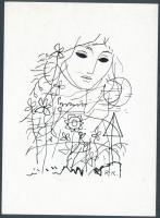 Reich Károly (1922-1988): Álmodozó. Klisé, papír, jelzett a klisén, 11×8 cm