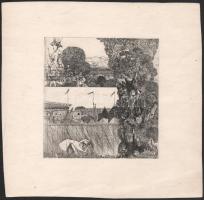 Gyulai Líviusz (1937-2021): Krúdy illusztráció. Rézkarc, papír. Jelzés nélkül. Hátoldalán próbanyomat II. bélyegzéssel. Lap széle vágott. 14x13,5 cm