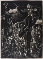 Dallos Hanna (1907-1944): "Miképpen mi is megbocsátunk az ellenünk vétkezőknek", fametszet, papír, jelzett a metszeten, az 1934-ben megjelent Miatyánk c. mappából, paszpartuban, 28,5x20,5 cm
