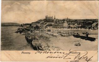 1903 Pozsony, Pressburg, Bratislava; látkép, vár, gőzhajó, rakpart. Bediene dich allein / general view, castle, steamship, quay (EB)
