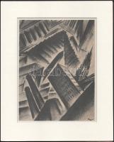 Ruzicskay György (1896-1993): Nagyváros. Algrafia, papír, jelzett az algrafián, paszpartuban, 24,5×18,5 cm