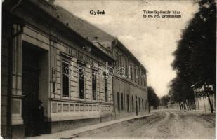 1907 Gyönk, Takarékpénztár háza és a református gimnázium. Engel József kiadása (felületi sérülés / surface damage)